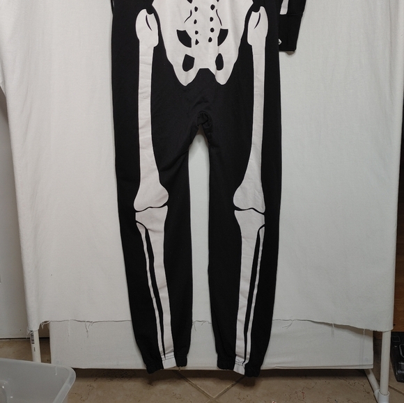 Tipsy Elves Skeleton Costume Jumpsuit Full Zip Black White Large L Unisex Pajama - Picture 3 of 13